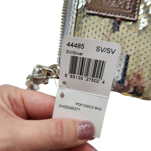 Coach Poppy Pop Disco Crossbody Bag Silver Sequins NWT - Picture 10 of 15